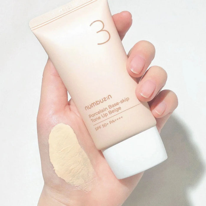 (現貨|全港免運)Numbuzin-No.3 陶瓷肌美妝素顏霜 SPF50+PA++++ 50ml Porcelain Base-skip Tone Up Beige(平行進口產品)