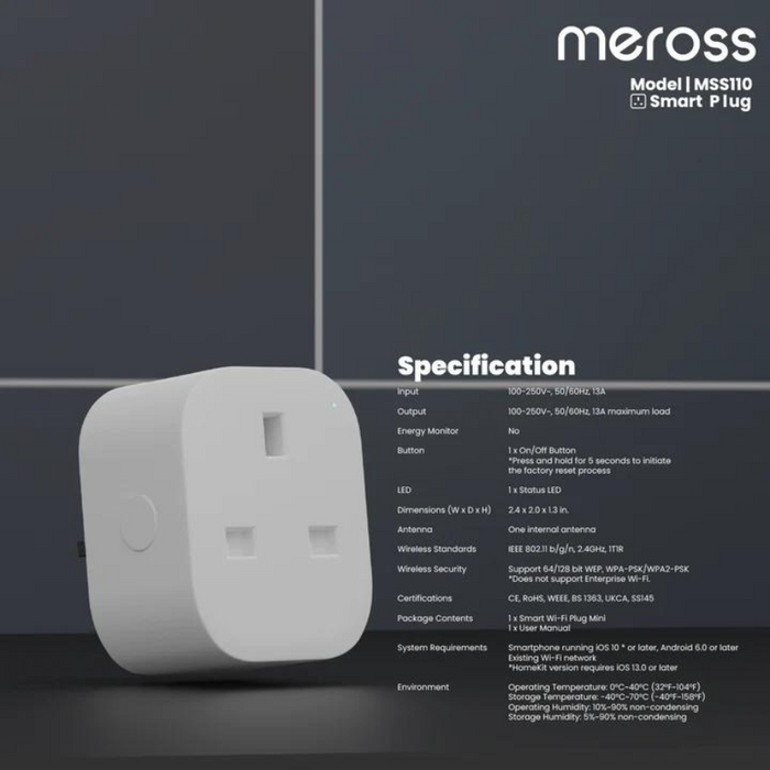 (現貨|全港免運) Meross - Smart Wi-Fi Plug Mini 單位智能插頭 MSS110【香港行貨|1年保養】