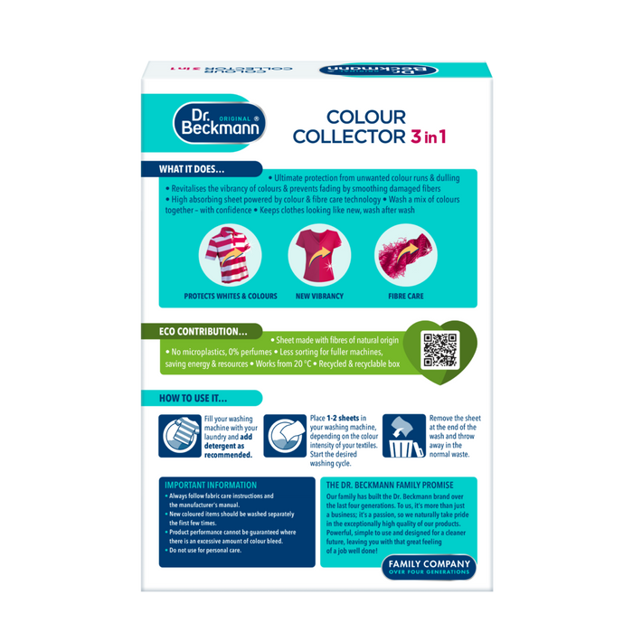 (現貨|全港免運) Dr. Beckmann - 貝克曼博士 德國製潔淨護色紙 50片裝 (即棄式) Colour Collector 3in1 洗衣防染吸色紙/防串色紙【平行進口】