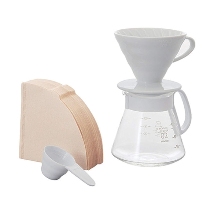 (現貨|全港免運) Hario - V60 02 陶瓷濾杯手沖咖啡壺組 白色 (附100張濾紙) XVDD-3012W【平行進口】