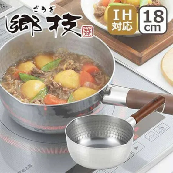 (現貨|全港免運) Yoshikawa 吉川 - 鄉技 木手柄不銹鋼雪平鍋 - 18/20cm【YJ2553/4】
