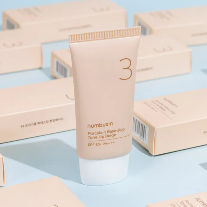 (現貨|全港免運)Numbuzin-No.3 陶瓷肌美妝素顏霜 SPF50+PA++++ 50ml Porcelain Base-skip Tone Up Beige(平行進口產品)