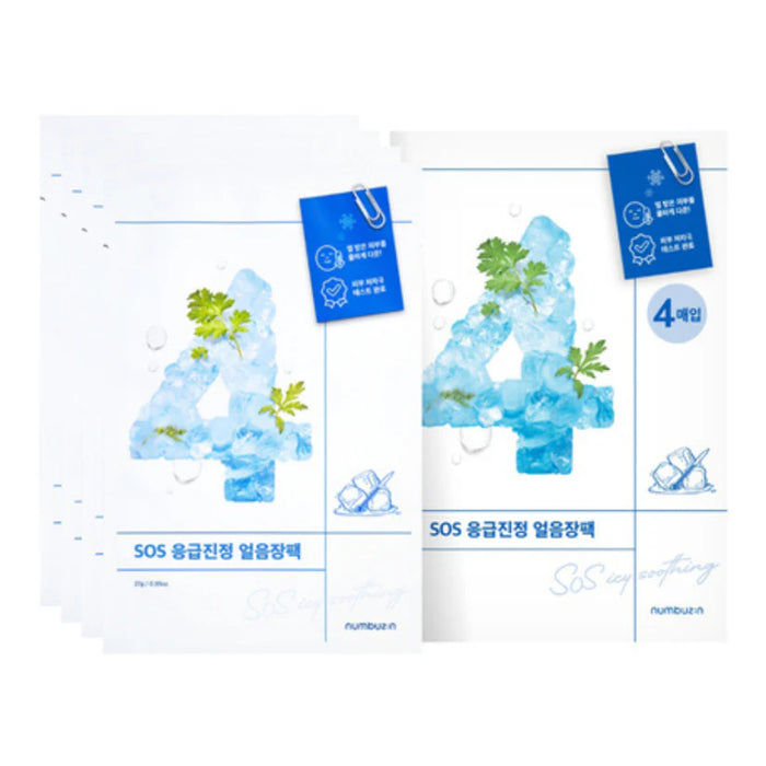 (現貨｜全港免運)Numbuzin-No.4 冰涼舒緩冰爽舒緩艾草祛紅面膜 (27gx4ea) No.4 SOS Icy Soothing Sheet Mask（平行進口產品）