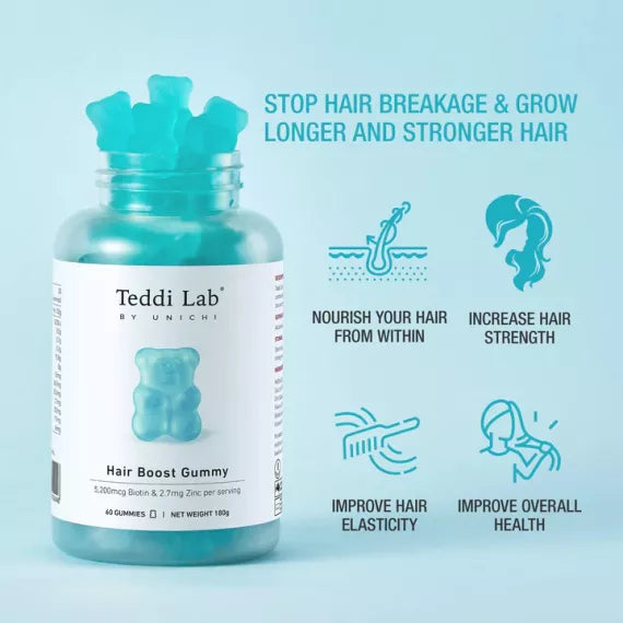 (現貨｜全港免運) Unichi - Teddi Lab 育髮生髮小熊軟糖 海鹽青提味 (60粒) Hair Boost Gummy【平行進口】