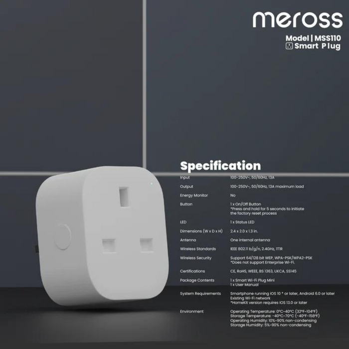 (現貨｜全港免運) Meross - Smart Wi-Fi Plug Mini 單位智能插頭 MSS110【香港行貨｜1年保養】