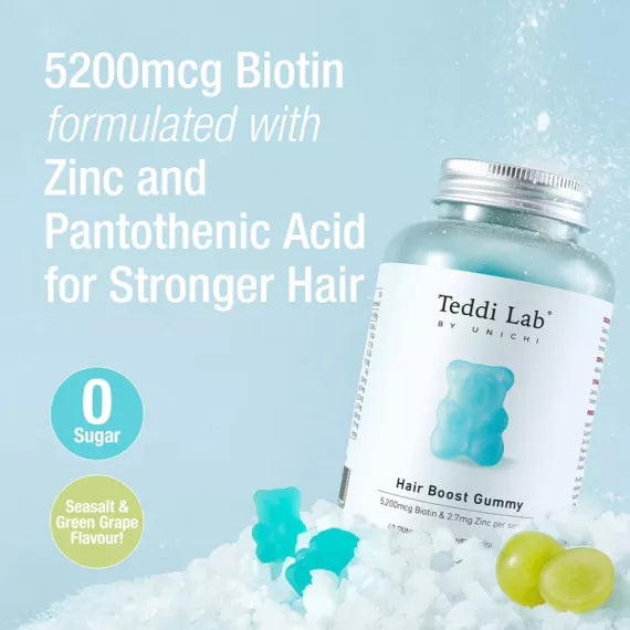 (現貨｜全港免運) Unichi - Teddi Lab 育髮生髮小熊軟糖 海鹽青提味 (60粒) Hair Boost Gummy【平行進口】